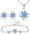 Jewellery Set Women’s Silver, 925 Sterling Silver Clover Necklace Stud Earrings Bracelet Set with Cubic Zirconia Clover Jewellery Sets Gift for Girls Women