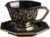 Retro Kaffeetasse mit Untertasse, 240ml Keramik Teetasse, Sechseckige Vintage Kaffeebecher,Elegante Luxus Tasse für Kaffee Tee,Geschenkset für Frauen (Schwarz)