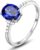 Epinki Women’s Vintage S925 Silver Oval Ring with Simulated Blue Sapphire Couple Rings Solitaire Engagement Ring Real Silver Jewellery Size 47-65