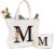 Tote Bag and Cosmetic Bag with Initial, Canvas Shopping Bag with Zip, Personalised Initials Cotton Bag, Gift for Girlfriend, Wife, Mum, Sister, Birthday, Wedding, Mother’s Day, M