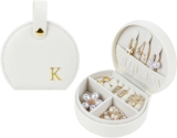 Travel Jewelry Case,Personalized Jewelry Box,Elegant Half-Moon Design with Personalized Golden Initial Case,Personalized Gifts for Women,Jewelry organizer;Personalized Gifts for Women or Friends(K)