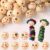 Pack of 104 Wooden Beads with Face Round, 20 mm Loose Wooden Beads Printed Wooden Balls with Hole for Threading, 8 Style Colourful Craft Beads for Bracelet Necklace Decoration Jewellery Crafts (Nature, Eyes)