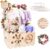 Wooden Baby Gift Basket with Handle – Baby Storage Basket, Baby Shower Cabinet with Name Badges Wood, Garlands Plastic and 4 Children’s Clothes Hangers for Newborn Baby Shower New Parents