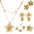 AHEJIOO Women’s Gold Jewellery Set, Vintage Flower Necklace, Bracelet, Ring and Statement Earrings, Gold Jewellery Flower Earrings Gold for Wedding Party, Golden Earrings Women’s Gift Idea