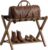 SMIBUY Luggage Rack, Foldable Bamboo Suitcase Stand with Storage Compartments for Guest Room, Bedroom, Hotel, Heavy Duty (Walnut)