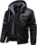 HOOD CREW Men’s Faux Leather Jacket with Hood Casual Motorcycle Bomber Jacket Windproof Leather Jacket