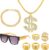 8 Piece Costume, Hip Hop Rapper Set – Gold Chain with Dollar, Dollar Rings, Sunglasses, Bracelet, 80s 90s Gangster Gang Outfit Men for Carnival, Theme Party