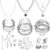 36 Pieces Silver Plated Jewelry Set with 3 Necklaces, 12 Bracelets, 7 Earlobe Earrings, 14 Ankle Rings for Women and Girls as Gift for Valentine’s Day, Anniversary,