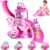 Toy from 1 Year, Baby Elephant Car Slide for Toddlers 1-2 Years, Includes 4 Animal-shaped Toy Cars, Cause Effect Toy Gift for 1 Birthday for Boys and Girls (Pink)