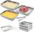 Breading Bowls Set of 3, 25 x 20 x 5 cm, Stainless Steel Rectangular Bowl, Breading Street Set, Breading Street with Lid, with Breading Pliers, Stackable, Metal Gastro Container for Cutlets, Meat