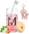TUZELIYA M Personalised Gifts with Letters – Glass Mug with Lid & Straw + Keyring Letter, Gift for Women & Girls, Birthday, Valentine’s Day