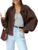 Women’s Short Suede Jacket, Oversized Bomber Jacket Made of Soft Faux Suede with Fleece Lining, Streetwear Winter Jacket for Autumn, Transitional Period, Short Jacket with Full Zip and Lapels