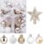 Pack of 30 Mini Christmas Baubles with Hanger, 3 cm Small Christmas Tree Baubles, Gold & White Baubles, Mini Christmas Tree, Table Christmas Tree Decoration Set