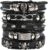 Pack of 5 Black Leather Bracelet Men’s Braided Wide Bracelets, Punk Braided Bracelet for Men Braided Cuff Wrap Set, Rock Skull Gothic Decoration Adjustable