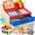 maysida Children’s Cash Register Wooden Cash Register with Scanner & Sound for Children 3-5 Years, Toy Cash Register with Scanner / Play Money / Coins / Debit Card / Shopping Basket / Accessories