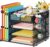 Marbrasse Desk Organiser with File Holder, 4-Tier Letter Tray Storage Compartments, Compartment Drawers, Hanging Pen Holder, Mesh Desk Paper Shelf for Home, Office, Supplies, Document Tray (Black)