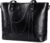 S-ZONE Women’s Shoulder Bag 15.6 Inch Laptop Bag Large Leather Shopper Work Bag Shoulder Bag Handbag with Padded Laptop Compartment
