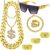 8 Stück Zuhälter Kostüm Goldkette Fasching, Hip Hop Rapper Kostüm, 80er/90er Jahre Outfit Herren, Dollar Kette/Große Goldene Kette/Dollar Ring/Goldenes Armband für Karneval Fasching Mottoparty