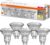 Osram LED Base PAR16, Socket: GU10, Non-Dimmable, Warm White, Replaces a Standard 35 Watt Lamp, 36 Degree Beam Angle, Pack of 5