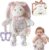 Moonkie Comforter Baby Rabbit with Silicone Teething Ring 3-in-1 Super Soft Cuddly Blanket Soothing Comfort Teething Relief Sensory Game Baby Gifts Girls from 0+ Months
